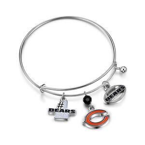 NFL Bears Bracelet 3 Charm Womens Silver Jewelry Chicago Bangle Football